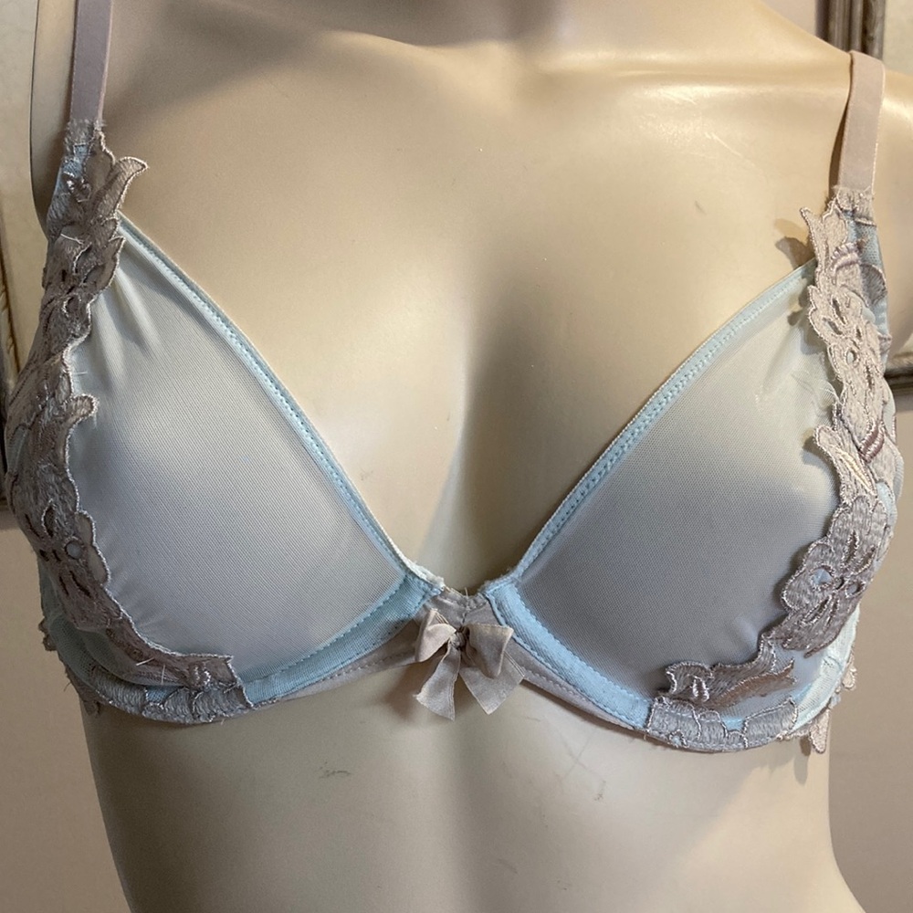 Victoria's Secret Plunge Lace Trim Bra in Light Green and Beige